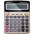 得力（deli）12位大屏幕宽屏语音计算机 桌面财务 办公用品金属面板水晶按键多功能语音计算器 1559金色 