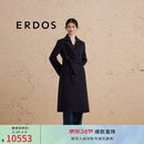 ERDOS 羊绒双层保暖修身显瘦中长款外套系带女士毛呢大衣 水墨蓝 M 165/84A