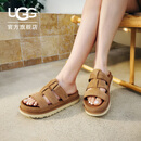 UGG夏季新款女士舒适时尚厚底露趾魔术贴休闲拖鞋1174090CHE|栗色 37