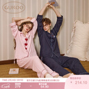 果壳（Gukoo）情侣睡衣春秋款迪士尼系列条纹翻领纯棉长袖女家居服套装 古粉 M