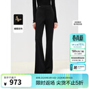 朗姿设计感气质微喇高腰西裤春季新款职业通勤黑色西装裤女 黑色2 M