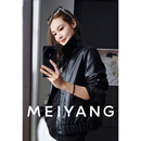 美洋（MEIYANG）岩层皮衣 26春金属丝PU_褶皱肌理翻领排扣外套-周三 黑色 M