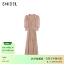 SNIDEL连衣裙女26春夏新品甜美束腰抽褶薄纱泡泡袖露肩SWFO261331 米色 M (1)