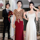 喜妈妈婚宴礼服高端轻奢高级感高贵年轻款丈母娘婚礼结婚婆婆喜服 酒红色 M