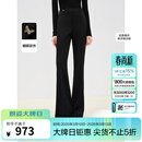 朗姿设计感气质微喇高腰西裤春季新款职业通勤黑色西装裤女 黑色2 M
