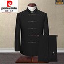 皮尔卡丹（pierre cardin）新中式中华立领中山装男青年西服套装高级感唐装结婚宴会爸爸礼服 黑色套装 M