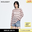 moussy 春季新品休闲条纹撞色字母印花长袖T恤028ISA90-1003 090粉红色 均码