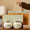 梵昇昱陶瓷茶叶罐高档茶叶包装礼盒子空礼盒红茶绿茶白茶普洱茶叶密封罐 千里江山双罐-木纹礼盒+手提袋