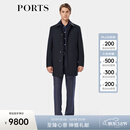 PORTS宝姿男装2025秋季新品绅士黑中长款暗门襟翻领风衣 黑色 L