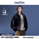 nautica white sail【明星同款】白帆×CityBoy中性日系宽松O型复古仿皮衣夹克JW5402 黑色0TB L