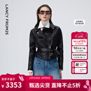 朗姿羊皮革翻领收腰短款皮衣干练率性高级感短外套2026年春季新款 黑色 S