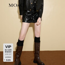 MO&Co.短裤皮裤PU皮素皮侧拉链A字高腰小开叉黑色短裙裤辣妹摩安珂 黑色-第2批 S 160