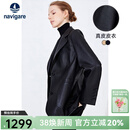 Navigare意大利小帆船女士外套秋冬款绵羊皮真皮皮衣西装领舒适保暖上衣女 黑 M