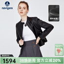 Navigare意大利小帆船真皮皮衣女士秋冬款黑色时尚百搭外套立领短款机车服 暗夜黑 L