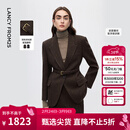 朗姿【高智系列】老钱风高端羊毛西装通勤西服女2025年冬季新款 深咖色2 M