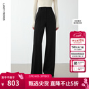 朗姿【王楚然同款】朗姿高腰修身显瘦西装裤通勤高级感阔腿裤冬季新款 黑色 L