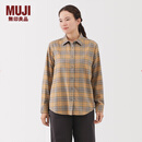 MUJI 女式 法兰绒 衬衫领 长袖衬衫衬衣内搭上衣纯棉冬季女装格子 暗黄色格纹 S （155/80A）