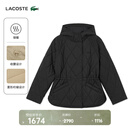 LACOSTE法国鳄鱼女装25秋冬新款菱形绗缝连帽棉服外套|BF2493 031/黑色 S 36