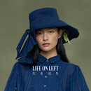 生活在左 植物染色|手工植物蓝纯棉蝴蝶结复古百搭2026春新款帽子 植物蓝 均码