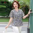 雅鹿中年妈妈夏装洋气短袖衬衫上衣2026新款中老年女夏季时尚雪纺小衫