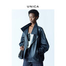 UNICA/松弛感多穿荡领轻薄油蜡头层羊皮夹克皮衣外套 【 深渊蓝 】进口油蜡羊皮 M 【现货48小时发】