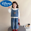 迪士尼（Disney）女童春装套装新款洋气牛仔马甲时髦春秋款韩版休闲女宝三件套 图片色 120