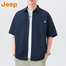 JEEP美国正品高端纯棉宽松短袖衬衫男装夏季新款翻领半袖休闲上衣外套 宝蓝色 【国际大牌】 M