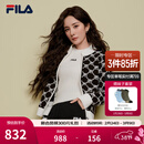 FILA 斐乐官方杨幂同款女士编织外套时尚休闲拼色LOGO毛衣开衫 正黑色-BK M