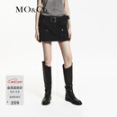 MO&Co.牛仔裙裤酷辣低腰工装口袋A字短裤摇滚洗磨附腰带摩安珂 牛仔黑色 S 26