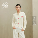 鄂尔多斯1980秋冬圆领好运连连手绣嵌花装饰女纯羊绒开衫 乳白 XL 170/92A