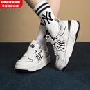 MLB官方汪苏泷同款运动鞋女鞋子 休闲鞋撞色板鞋复古学长鞋3ASXM096N 纽约洋基队/米白 偏大 36.5 (230mm)