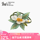 She's梵高玫瑰叠花刺绣发绳高档橡皮筋头绳轻奢发圈生日礼物送女友