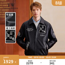 Teenie Weenie小熊男装皮衣2025春季新款时尚撞色复古翻领夹克上衣 黑色 XL