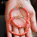 艳豪台湾粉珊瑚圆珠手串搭配18K金马上有财运高端珊瑚手链裸石5-5.3mm