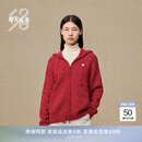 鄂尔多斯1980羊毛羊绒夹花连帽抱抱马挂饰女装针织开衫秋冬 大红 M 165/84A