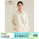 珍贝加厚纯羊绒衫女冬季新款大翻领拉链套头针织上衣31135 白色 XL （110码）