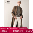 珍贝纯羊绒大衣女西装领系带毛呢外套保暖纯色冬季新款015 混咖 M （38）