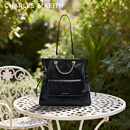 CHARLES&KEITH抽绳油蜡皮菱格链条包双肩包女神节生日礼物送女友CK2-30782756 Black黑色 L