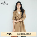 伊芙丽（eifini）【挚友风衣】朱珠代言经典口碑双排扣高级感中长款风衣外套女春 咖啡金 M 105-118斤