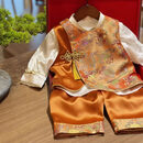 宝宝周岁礼服中式春秋百天生日男婴儿抓周服汉服周岁男宝宝衣服 衬衣+马甲+裤子 （送帽子） 90