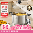 京东京造304不锈钢汤锅煮锅泡面锅家用【直身防溢大容量】电磁炉通用24cm