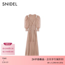 SNIDEL连衣裙女26春夏新品甜美束腰抽褶薄纱泡泡袖露肩SWFO261331 米色 M (1)