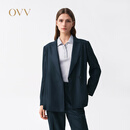 OVV2026春夏新款女装简约一粒扣戗驳领修身休闲通勤西服 藏青 M