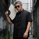 JEEP SPIRIT夏季中国风男装唐装男士短袖t恤宽松复古中式半袖上衣夏装 黑色 L 100-120斤