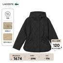 LACOSTE法国鳄鱼女装25秋冬新款菱形绗缝连帽棉服外套|BF2493 031/黑色 M 38