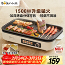 小熊（Bear）烤肉电烤盘烤肉锅家用轻烟烤串烤肉一体多功能锅不沾可拆电烧烤炉 DKL-Y15C1