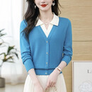 2026春季新款拼接假两件polo领洋气针织衫女高端显瘦软糯打底外穿 蓝色 2XL 130-140斤