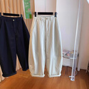 新款阔腿休闲弯刀裤女2026年春秋宽松百搭高腰镰刀裤遮肉显瘦直筒 米杏色 L 【建议100-115斤】