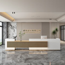 聚财台家具公司前台工作台接待台中式复古美容院吧台餐饮店酒店服务台收银台 白+原木 380x60x100cm