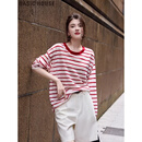 百家好（Basic House）百家好设计感条纹防晒罩衫轻薄T恤上衣女装2026春季 炽情素影 XL